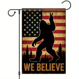 Starlit Patio We Believe Bigfoot Garden Flag 12x18 Inch Double Sided Retro American Flag Forest Banner Outdoor Yard Decor Patriotic Funny Sasquatch Welcome Sign for Porch Lawn Independence Day