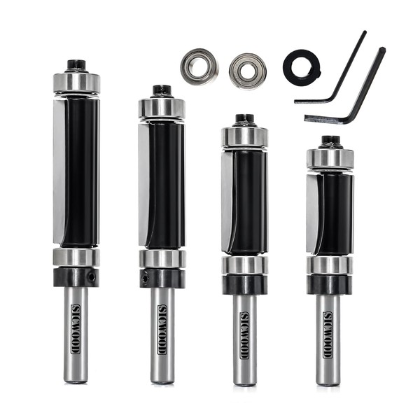 SICWOOD 4pcs Top and Bottom Bearing Flush Trim Router Bit