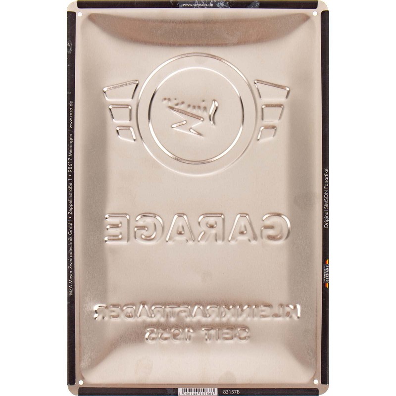 Metal embossed sign "SIMSON-Garage" 20x30 cm, gray/white