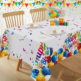 SASTYBALE Happy Birthday Tablecloth Rectangle 60 x 102 Inch Colorful Balloons Confetti Stain Resistant Wrinkle Free Table Cloth, Fabric Table Cover for Dining, Party, Indoor, Outdoor Decoration