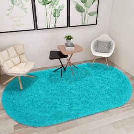 junovo Oval Fluffy Ultra Soft Area Rugs for Bedroom Plush Shaggy Carpet for Kids Room Bedside Nursery Mats, 2.6 x 5.3ft, Teal Blue