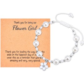 CERSLIMO Flower Girl Proposal Bracelet Gifts - White Clear Pearl with Cute Charm Bracelets, Thank You for Being Our Flower Girl Jewelry Gifts for Teens Girls Kids Child