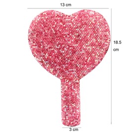 Bestbling - Espejo de mano con forma de corazón con diamantes de imitación, portátil y deslumbrante para retoques sobre la marcha (plástico rosa)