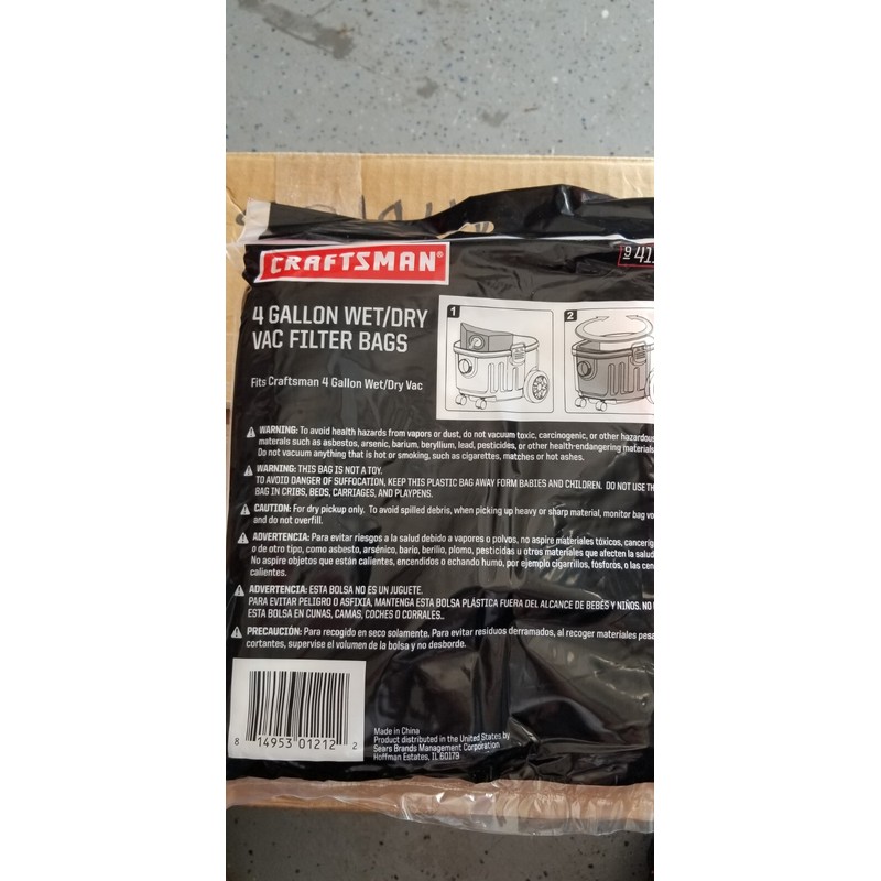 Craftsman 4 Gallon Wet Dry Vac Filter Bags 3 Pack