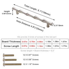ESreake 6Pcs Bamboo Shape Solid Zinc Alloy Cabinet Knobs Handle pulls, Dresser Drawer Cabinet Cupboard Closet Door Pull Decorative Furniture Accessories Knobs (Length 6.1"/Hole Distance 5", Silver)