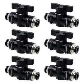 CONNECTION Pack of 6 Pneumatic Ball Valve BUC 6 mm Pneumatic Connector Straight Air Flow Control Valve Shut-off Valve Pneumatic Ball Valve for Connecting Air Hose Nylon Pipes (Black)