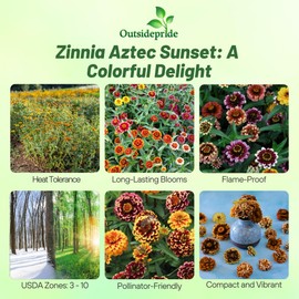 Outsidepride Aztec Sunset Zinnia Seeds - 100 Seeds Annual, Heat & Drought Tolerant Flower Seeds for Planting w/Vibrant Blooms for Pollinator Gardens & Floral Arrangements