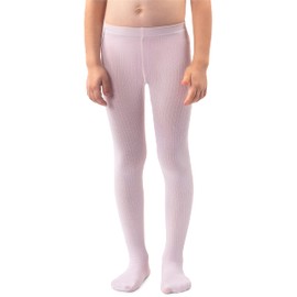 NOQ Girls' Smooth Knitted Tights with Foot Warm Opaque School Children's Stockings Ballet Dance Show Nursery, Baby Pink