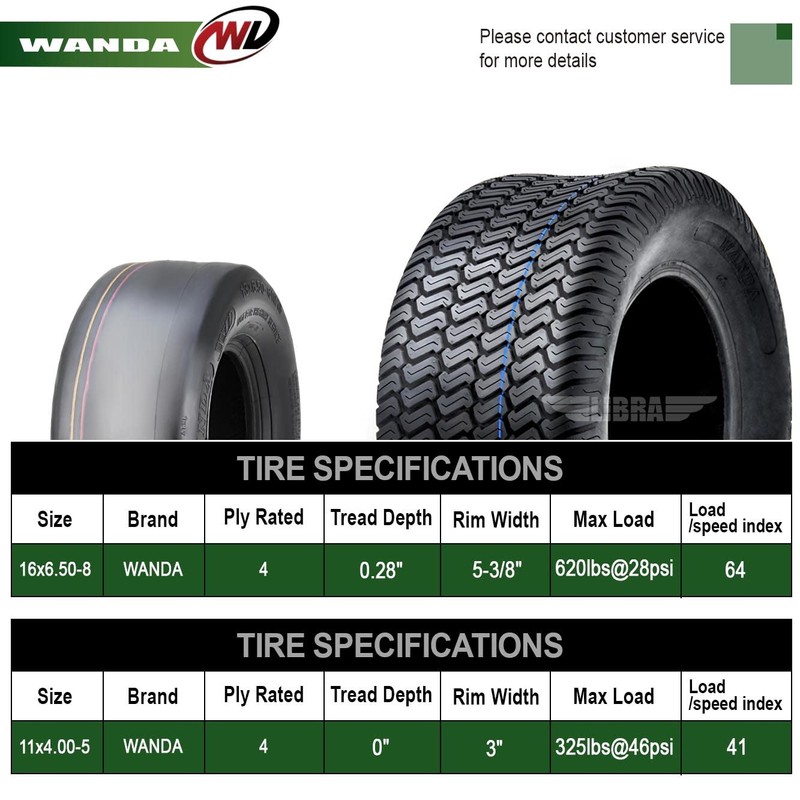 WANDA Set 4 Zero-Turn Lawn Mower Turf Tires 11x4-5 Front