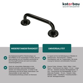 KOTARBAU® Bath Handle 200 mm Black Holder Bath Handle Shower Handle Wall Mount Wall Mount Grab Rail for Seniors Bathroom Bath Aid