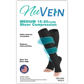NuVein Sheer Compression Stockings, 15-20 mmHg Support, Fashionable Medium Denier, Knee High, Open Toe, Navy, Small