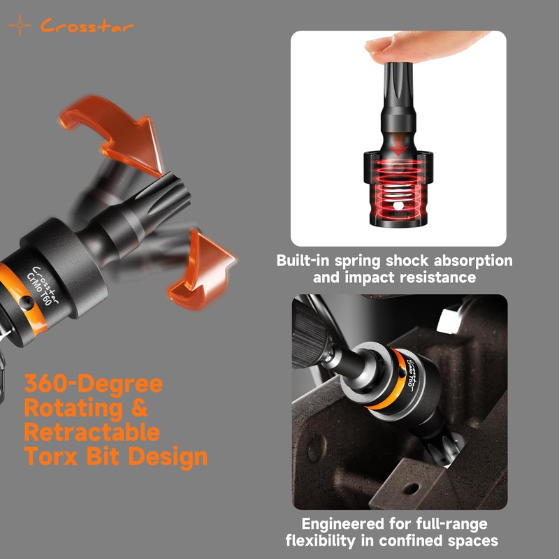 Crosstar 11PCs 3/8" & 1/2" Drive Impact Torx Swivel Socket