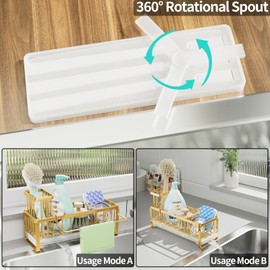 SWTYMIKI Sponge Holder for Kitchen Sink - Sink Caddy with Brush Holder Self-draining Kitchen Sponge Caddy Organizer with Divider Stainless Steel Sink Accessories Storage for Countertop, Gold