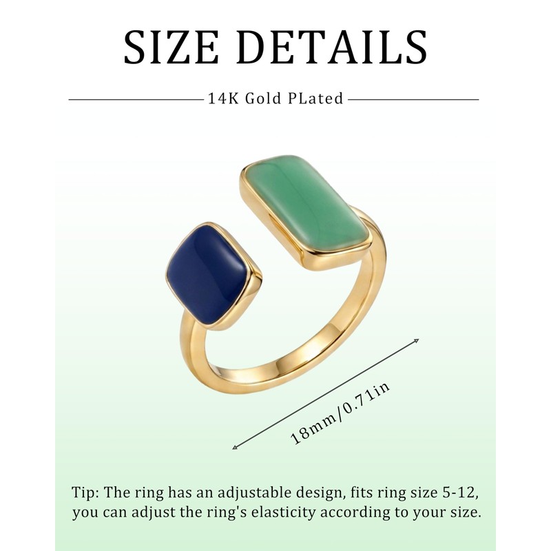 Aliyoham 14K Gold Plated Adjustable Enamel Ring for Women, Asymmetrical
