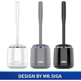 MR.SIGA Cepillo para Inodoro con Soporte, Mango Largo, Blanco, Paquete de 1