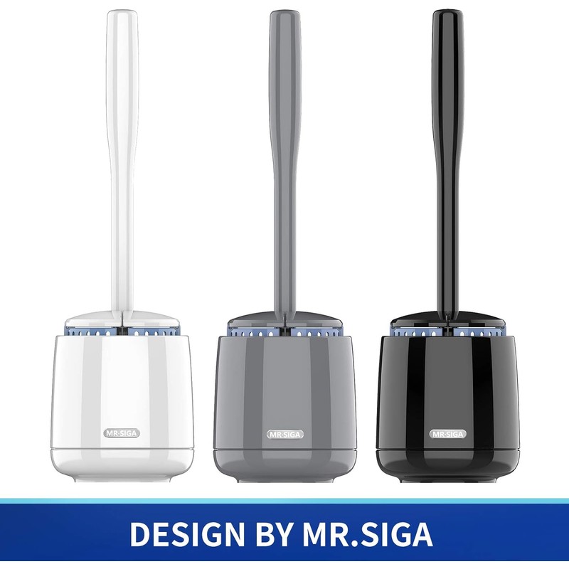 MR.SIGA Cepillo para Inodoro con Soporte, Mango Largo, Blanco, Paquete