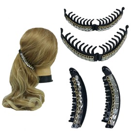 Banana Comb Hair Clips Hairpins for women Girls with Gem Stones (6 Clear)