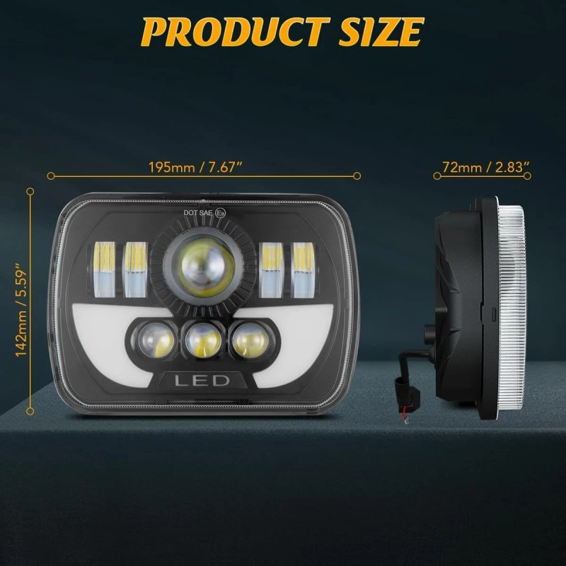 Unbranded For 87-95 Jeep Wrangler YJ 7x6" LED Headlights Hi-Lo