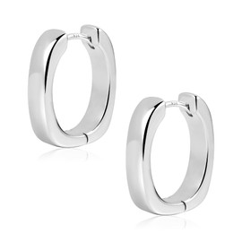 Silver 925 Hoop Earrings for Women, Small Thick Square Hoop Earrings, Hypoallergenic Small Huggie Earrings, Small Wide Hoop Earrings, Geometric Earrings, Square Hoop Earrings for Women Girls, Silver