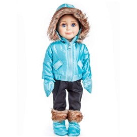 The Queen's Treasures 18 Inch Doll Clothes, Complete Ski Wear Outfit, 6 Piece Zippered Blue Jacket, Pants, Gloves, and Boots Too, Compatible for Use with American Girl Dolls. Doll NOT Included