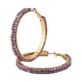 LuckyLy – Aretes Mujer de Moda – Arracadas Hélèna – Piedras Brillantes tipo Chaquira – Estructura Ligera de Acero Inoxidable – Baño Color Oro y Lila - Regalos Mujer Originales