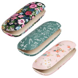 NPOOYI 3 Pack Eyeglasses Case, Hard Shell Protective Case for Glasses, Unisex for Women Men, Eyeglass Holder Box with Cleaning Cloth,Watercolor Flowers