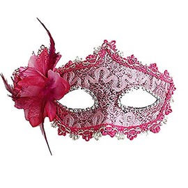 Floral Mask w/Rhinestones and Glitter for Costume Masquerade Ball Dancing Party (Pink)