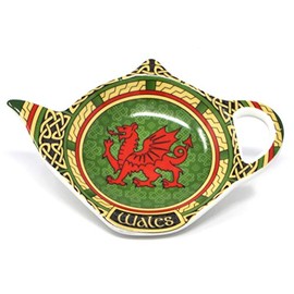 Royal Tara Wales Tea Bag Holder Porcelain - Welsh Red Dragon Cymru Saucer Irish Coaster/Ireland Teapot Shaped Resting Caddy Saucer/Made of New Bone China Diameter 4"/10cm