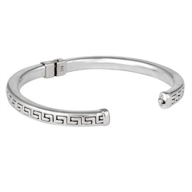 Silverly Women's 925 Sterling Silver Polished Greek Key Pattern Hinged Bangle Cuff Bracelet