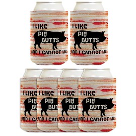Funny Beer Coolie I Like Pig Butts Bacon Lover BBQ Grill Meat Chef 6 Pack Can Coolie Drink Coolers Coolies Bacon