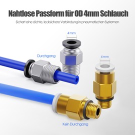HANGLIFE PC4-M10 & PC4-M6 PTFE Hose Connectors, Push-to-Connect Quick Connectors, 1.75mm Filament Pneumatic Coupling, Push-Fit Adapter - Accessory for 3D Printers, Ideal for Pneumatic Systems