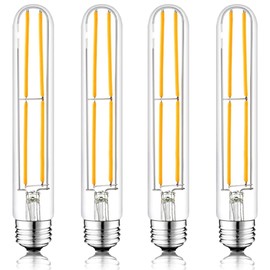 Weyolin T10 7.3 Inch LED Bulb 6W (60W Equivalent) 2700K Warm White Edison Light Bulb 600lm Dimmable Long Tubular E26 LED Bulb for Rustic Pendant, Industrial Pipe, Wall Sconces, Chandeliers (4-Pack)