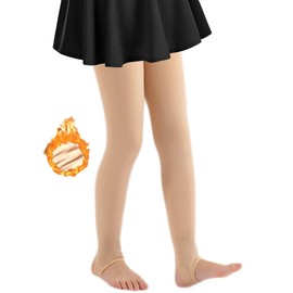 VINICUNCA Girls' Fleece Lined Tights High Waist Winter Warm Stretchy Leggings for Kids (Medium, Nude, Stirrup)