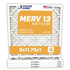 Filter King Air Filters 9x11.75x1 | 4-PACK | MERV 13 HVAC Pleated AC Furnace Filters | Air Purifier | Replacement Filters for Clean, Healthy & Fresh Environment | MADE IN USA