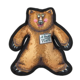 FUZZU Durable Dog Toy with Squeaker - Tough Chew Toy, Wild Woodies - A Bear Named Pierre, Medium 9"