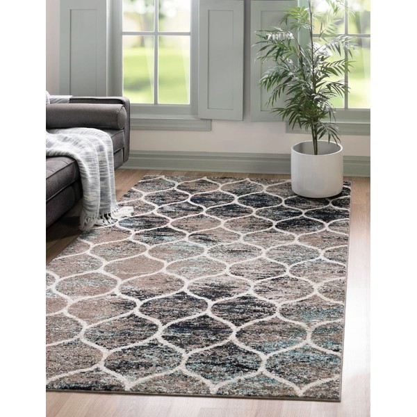Rugs.com Lattice Frieze Collection Rug – 5' x 8' Blue