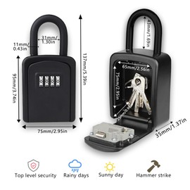 ROEOWENE Key Safe with Shackle Waterproof Key Safe with Number Code Key Safe Outdoor with Code 4 Digit Robust Key Cabinet Small Key Box for Home, Garage, Key Safe Box