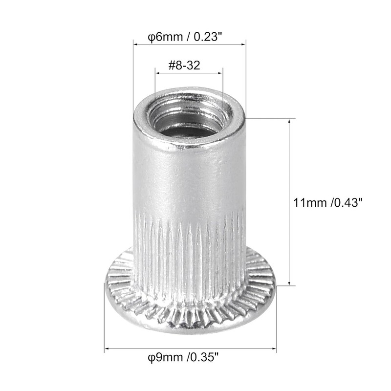 TA-VIGOR 100Pcs #8-32 Rivet Nuts, 304 Stainless Steel Knurled Flat