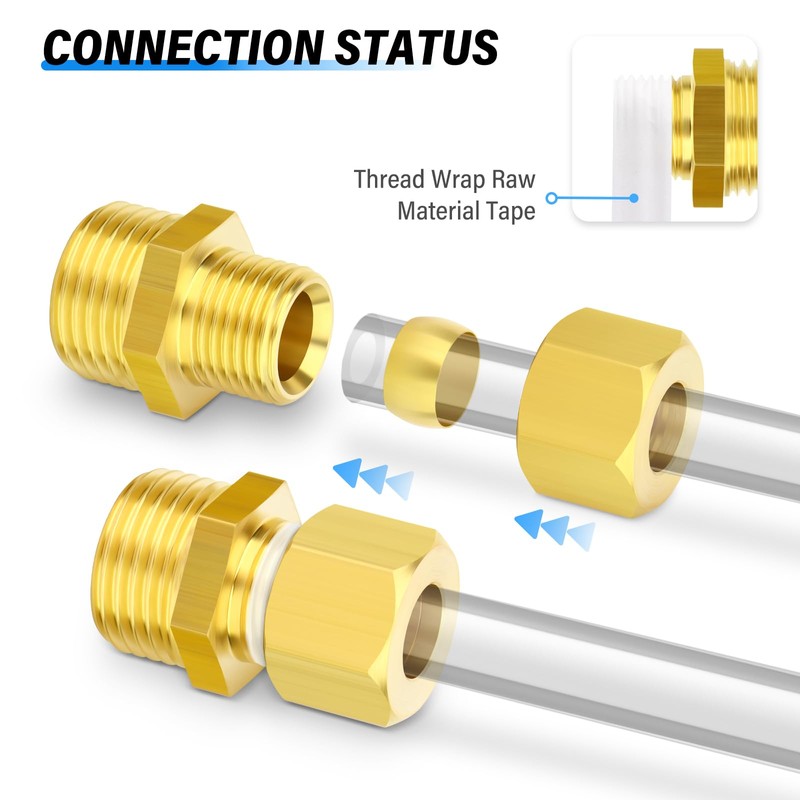 TAILONZ PNEUMATIC 2PCS Brass Compression Tube Pipe Fitting Connector, 10MM