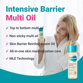 DERMA B Intensive Barrier Multi Oil 135ml, 4.56 Fl Oz, Moisturizing Non-Sticky Multi-Use Oil for Body, Hair & Nails, 10 Botanical Oils for Hydrated Radiant Skin, Moisturizer for Sensitive Skincare