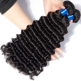 Deep Wave Bundles Human Hair 20 Inchs Human Hair Bundle 100% Unprocessed Brazilian Curly Wet Wavy Texture 1 Bundles Deep Wave Natural Black