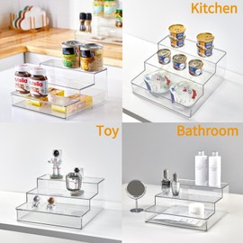 vacane Clear Spice Rack, 3 Tiered Shelf Spice Organizer for Cabinet, Spice Shelf and Jar Organizers Make Up Organization Great for Pantry, Bathroom, Kitchen, Bedroom, Office