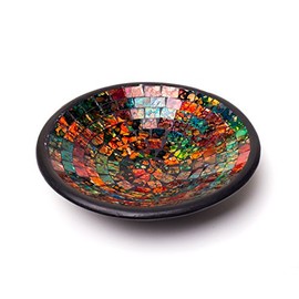 Red Co. Glass Mosaic Ceramic Catch-All Tray, Decorative Accent and Centerpiece Bowl - Round 8 inches