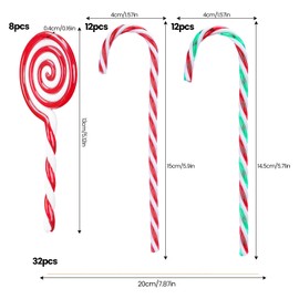 KINDPMA Pack of 32 Candy Canes Christmas Decoration Plastic Candy Canes Christmas Tree Decoration Lollipop Candy Canes for Christmas Tree Pendant Christmas Tree Decoration