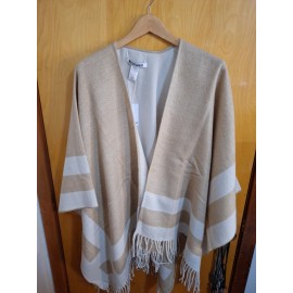Walter Baker Verushka Camel & White Poncho Fringe Reversible One Size $198 MSRP