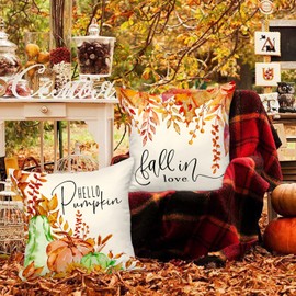 Ywlake Fall 22x22 Throw Pillow Covers Set of 4, Pumpkin Sunflower Decorative HolidayPillow Case 22 x 22 Autumn Cushion Covers Thanksgiving Pillowcase for Indoor Home Bedroom Couch Sofa Decor