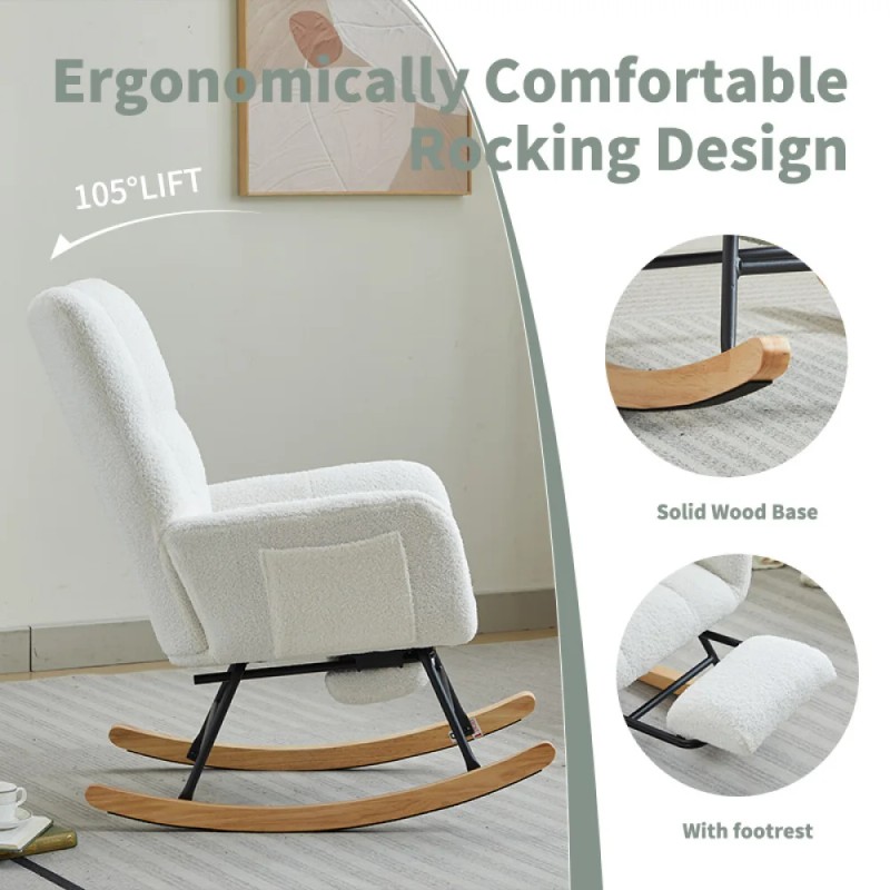 Modern Nursery Rocking Chair, Upholstered Glider Chair with High Backrest,