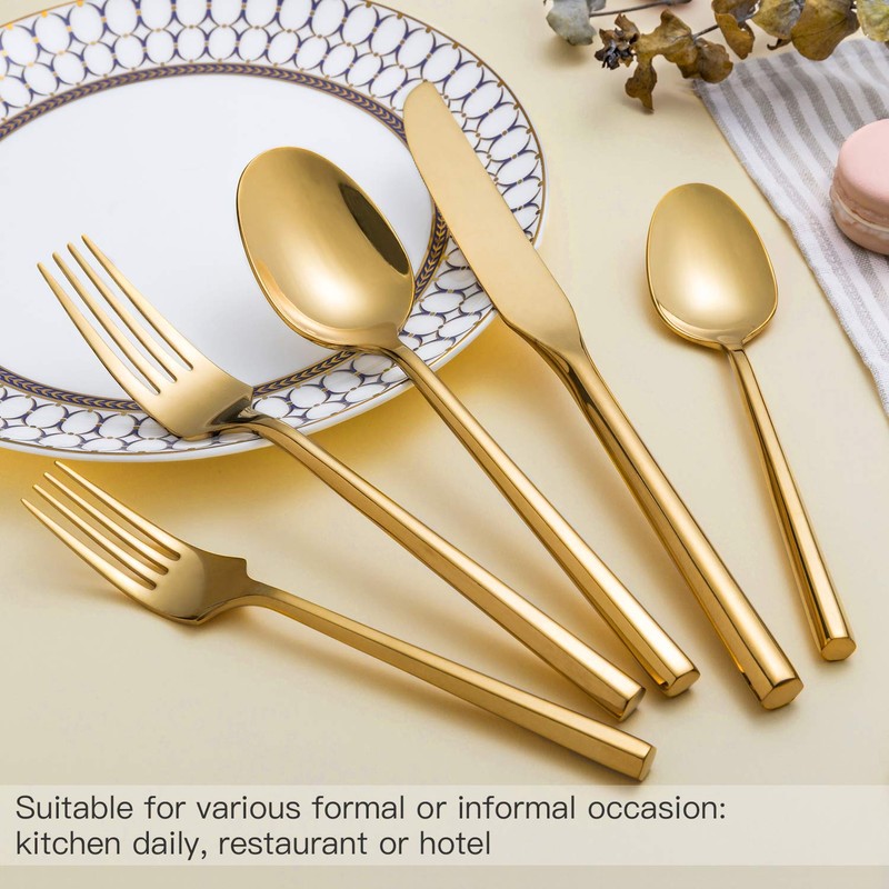 Kelenfer Silverware Set Flatware Set Shiny Gold Cutlery Set with