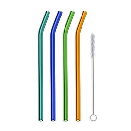 Hummingbird Glass Straws Extra Long 12 inches x 9.5 mm Reusable Straws (4 pack of Orange-Blue-Green-Teal)