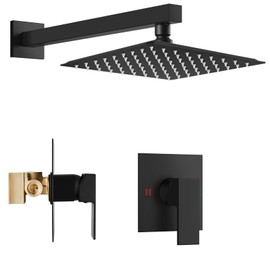 Airuida Shower Faucet Set with Female Thread Rough-in Valve, Rainfall Shower Head and Handle set, Single Function Valve Trim Kit, 8 Inch Matte Black